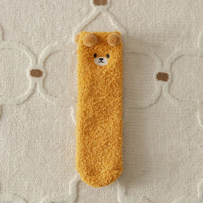 Cute Bear Coral Plush Socks
