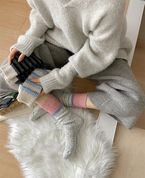 Wool Stripe Designer Socks Middle Tube