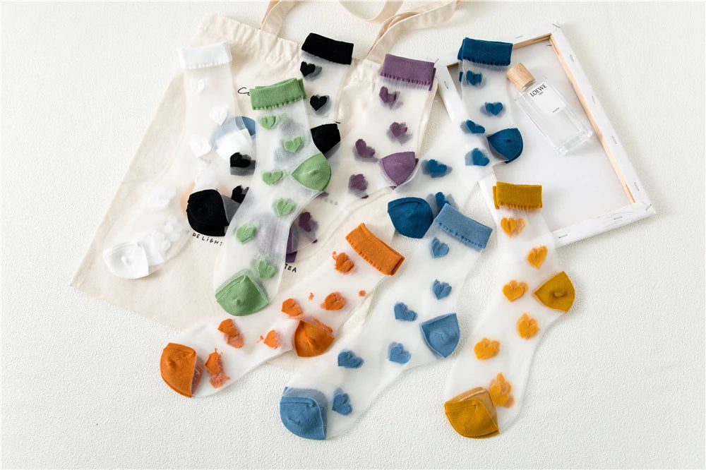 Transparent Women Socks Comfortable  Heart Pattern