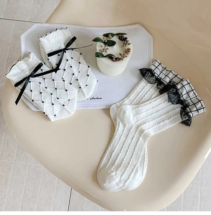 Trendy Sweet Crew Socks Bow Striped