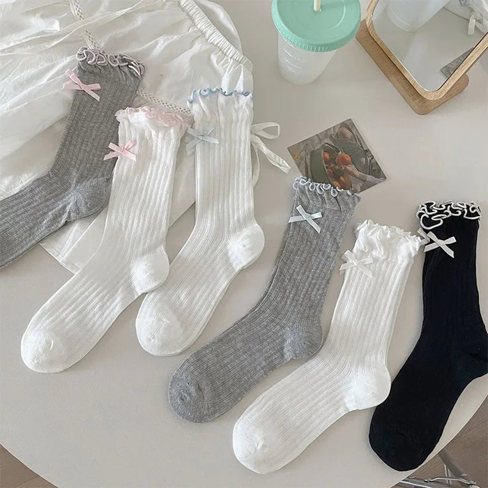 Ballet Style Cute Bowknot Ruffle Edge Pile Socks