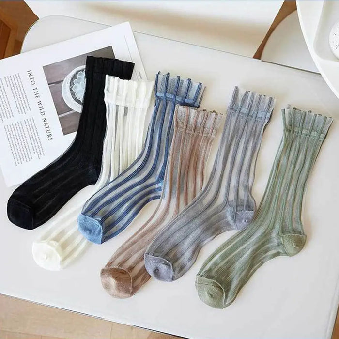 ultra-thin-cute-mesh-summer-transparent-for-women-glass-silk-socks-female-hosiery-striped-socks-middle-tube-socks