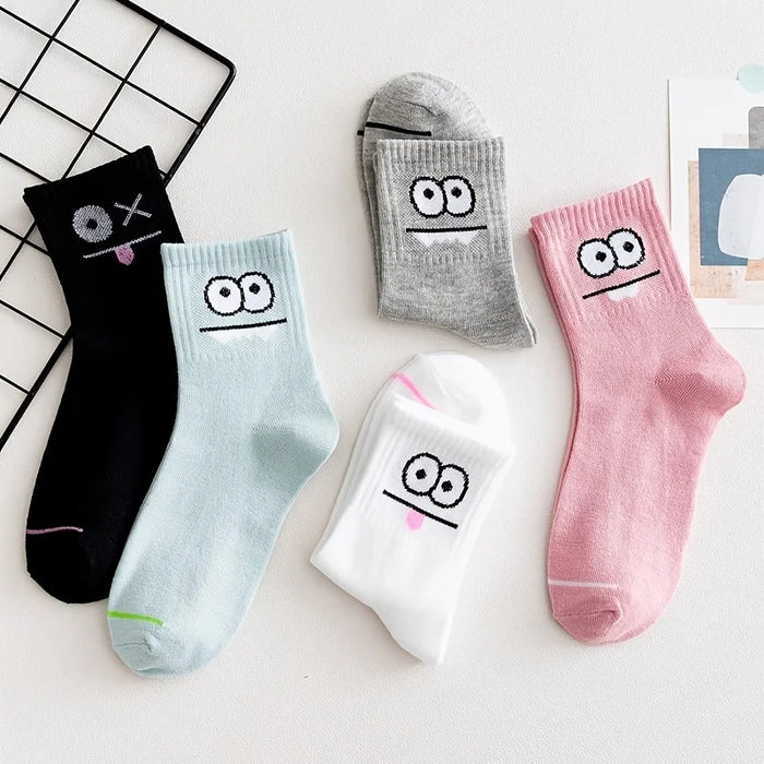 5/ Pairs Cute Expression Printed Ankle Socks