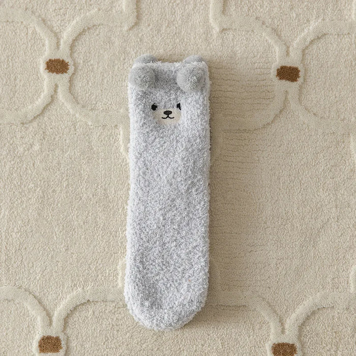 Cute Bear Coral Plush Socks