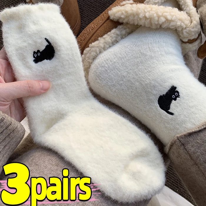 1/3P Cute Cat Mink Fleece Super Soft Socks for Women