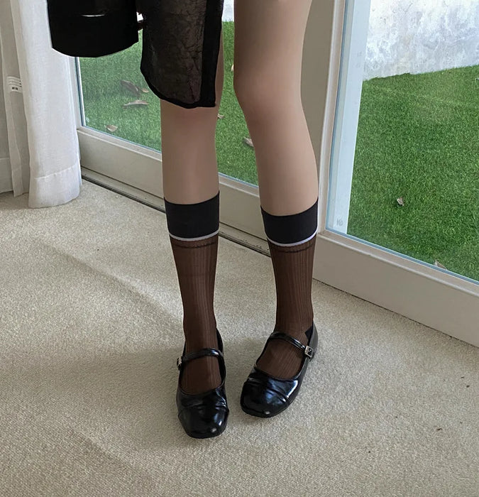 Transparent silk thin striped socks
