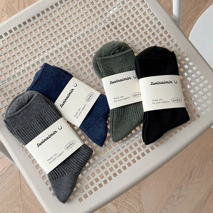 Mens Breathable Elastic Cotton Long Socks Solid Color