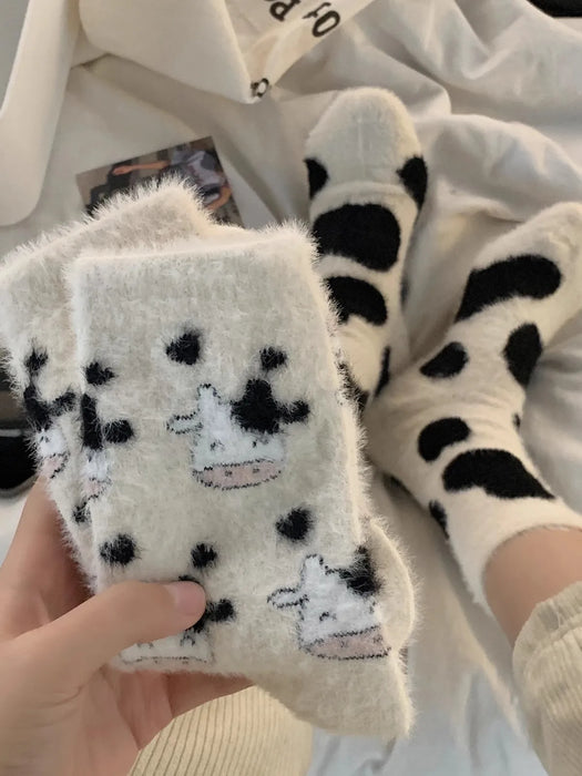 Cartoon Cute Cow Mink Velvet Socks