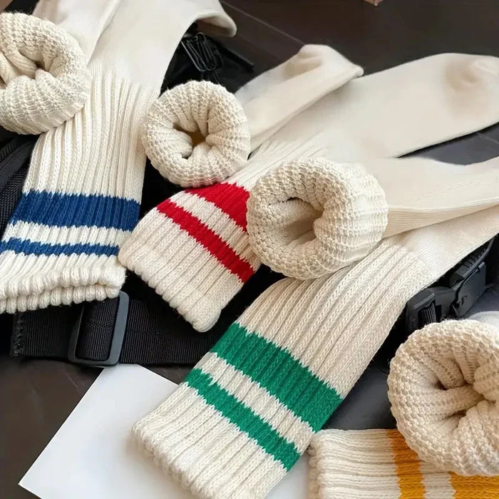 6 pairs of thick striped knitted socks