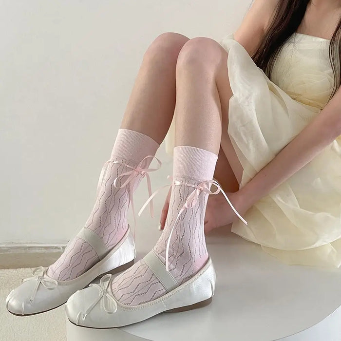 socks-women-bow-straps-hollow-solid-color-spring-and-autumn-ballet-socks-middle-tube-ribbon-casual-socks-for-women
