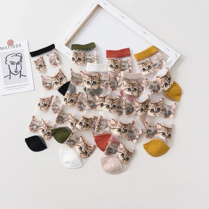 Women Transparent Cute Cat Socks