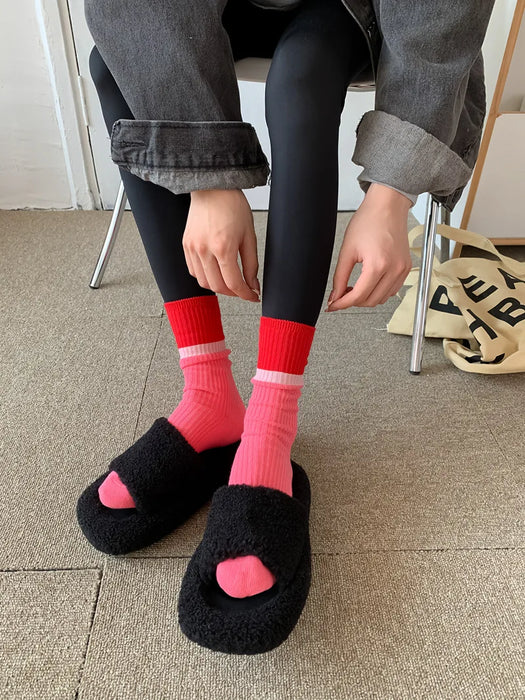 Contrast coloured socks, women's high top pile up socks