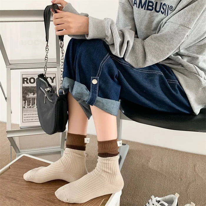 Contrast coloured socks, women's high top pile up socks