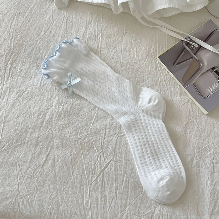 Ballet Style Cute Bowknot Ruffle Edge Pile Socks