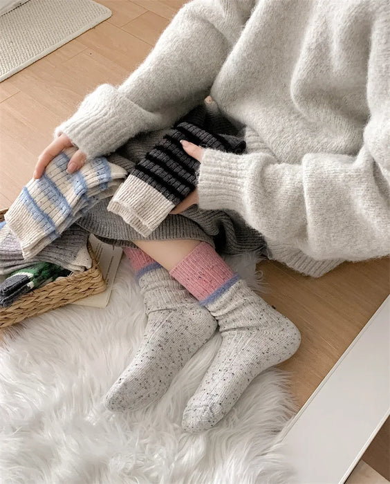 Wool Stripe Designer Socks Middle Tube
