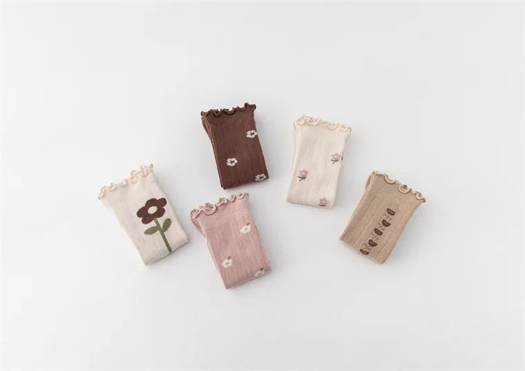 Flower Striped Knee High Long Thermal Kids Socks