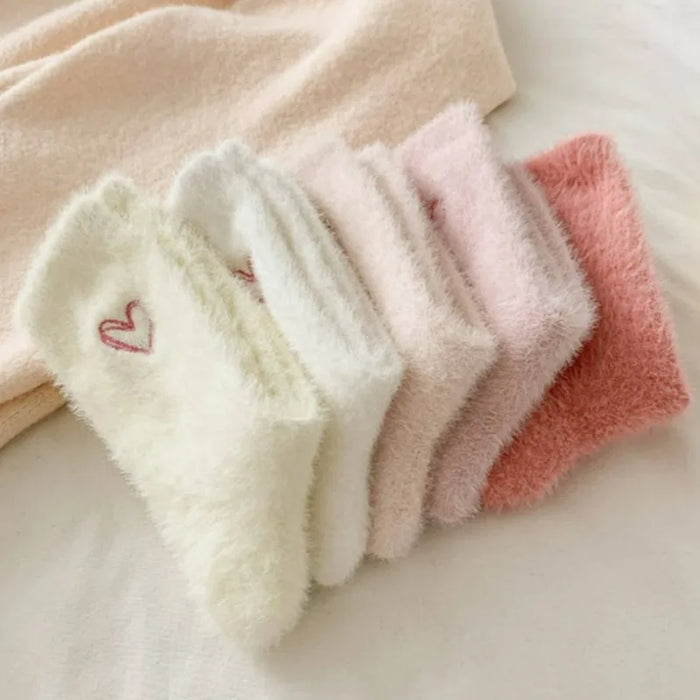 thickened-middle-tube-socks-mink-fur-pink-embroidered-heart-shaped-women-autumn-winter-warm-sleep-home-solid-color-plush-sock