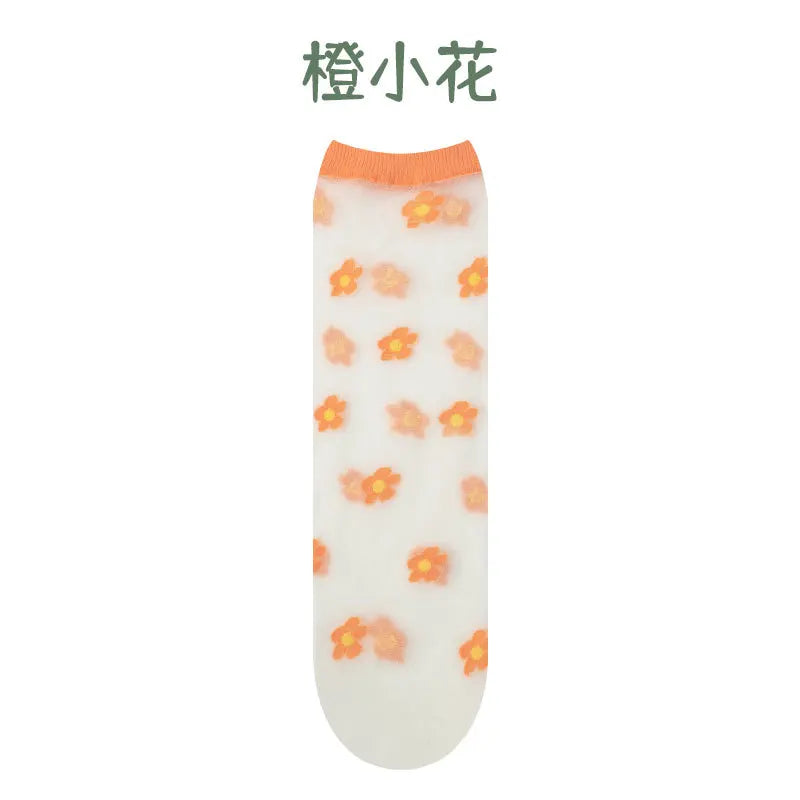 Children summer ultra-thin Transparent love crystal socks