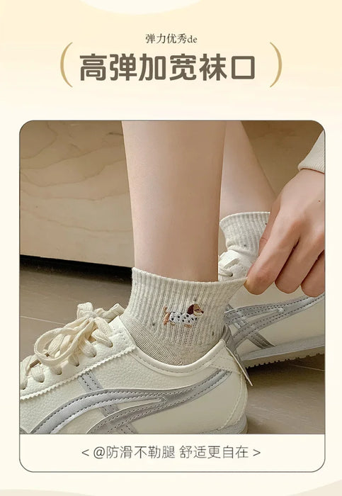 womens-socks-cartoon-dog-embroidery-short-socks-spring-summer-thin-cute-cotton-socks-boneless-sweat-absorbing-wave-point-socks