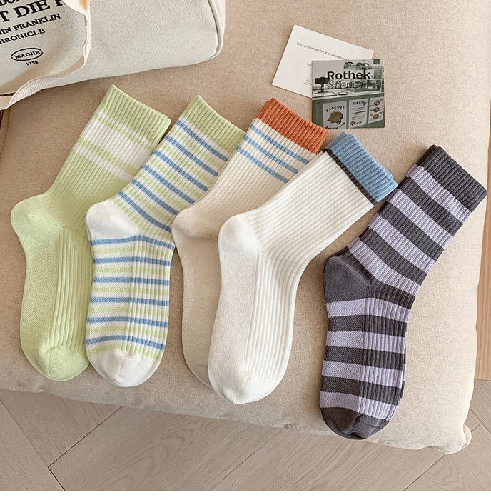 Mixed-color Daily Elastic Crew Socks Comfortable