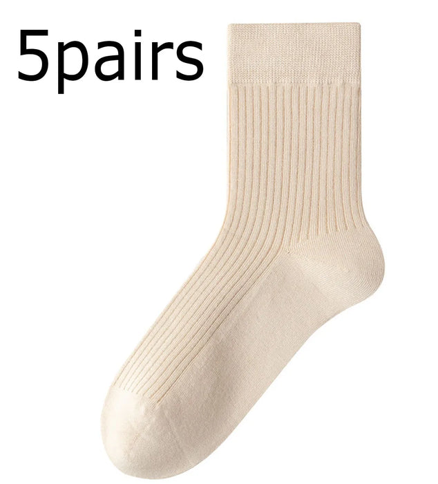5-pairs-100-cotton-womens-socks-soft-casual-solid-color-middle-tube-socks-women-new-spring-high-quality-socks