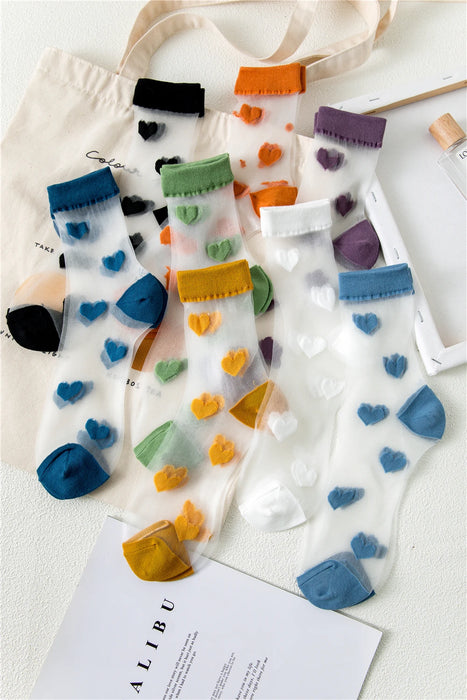 Transparent Women Socks Comfortable  Heart Pattern