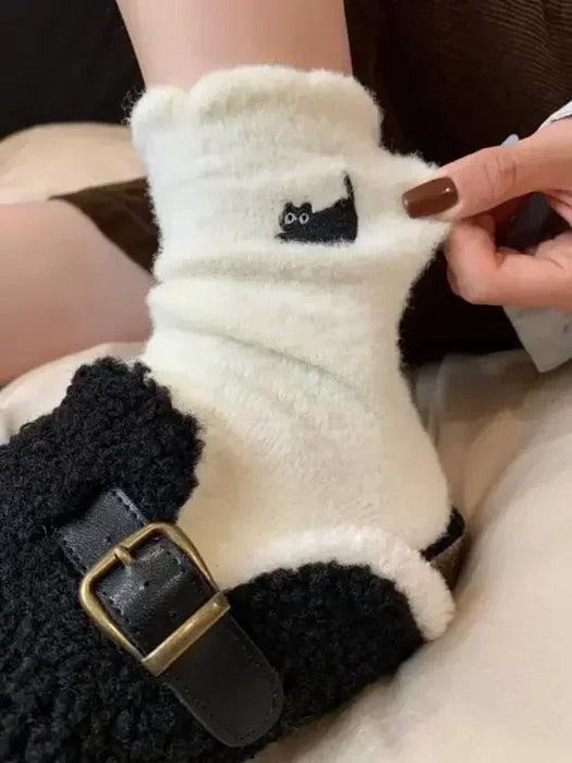 1/3P Cute Cat Mink Fleece Super Soft Socks for Women