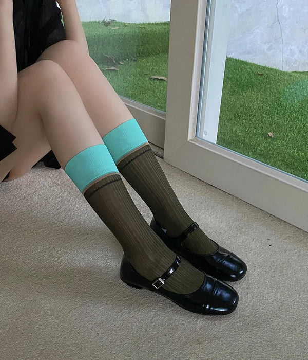 Transparent silk thin striped socks