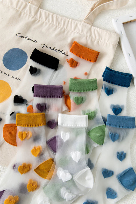 Transparent Women Socks Comfortable  Heart Pattern