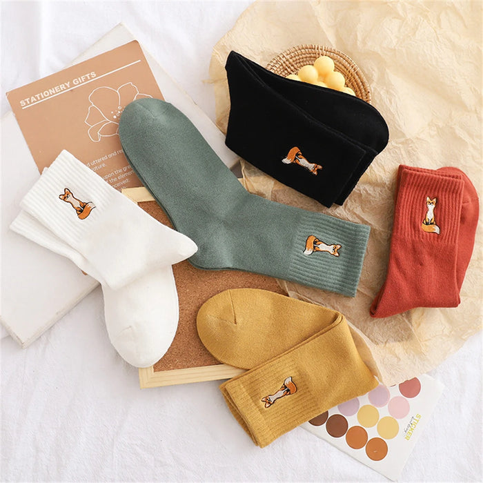 New Cute Embroidery Fox Cartoon Animal Socks