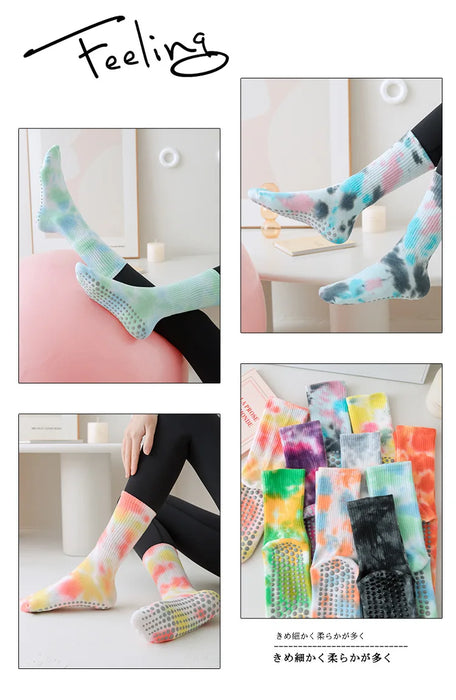 3 Pairs Non-Slip Yoga Socks for Women Colorful Gradient