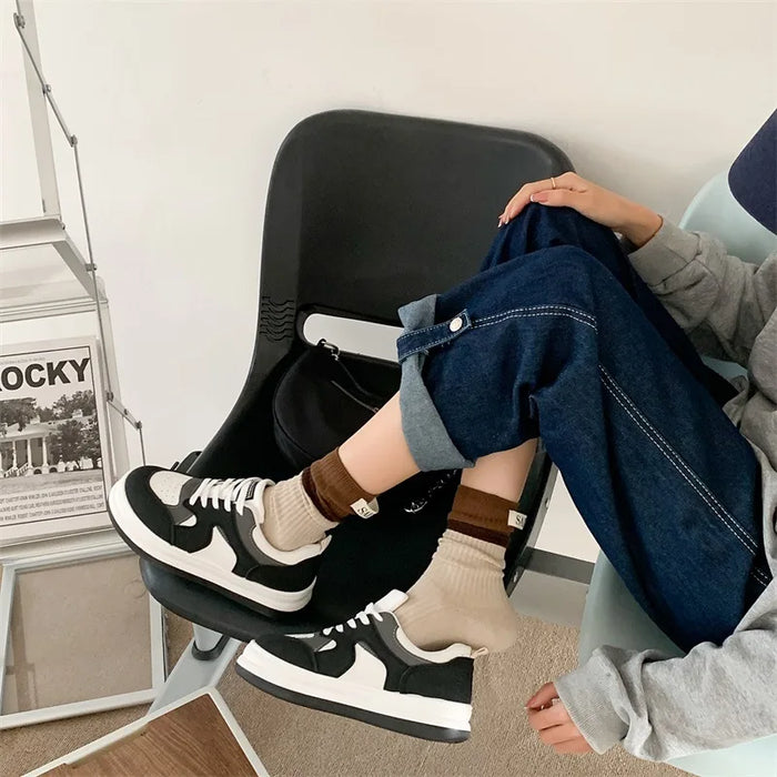 Contrast coloured socks, women's high top pile up socks