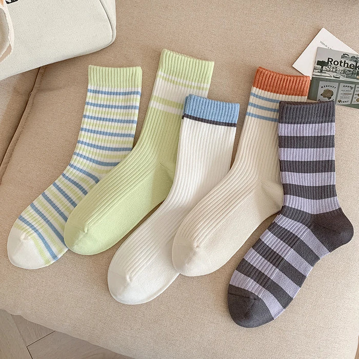 Mixed-color Daily Elastic Crew Socks Comfortable