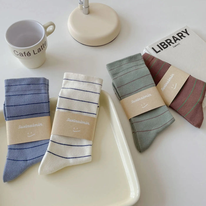 College Style Striped  Crew Socks Women Casual Fashion