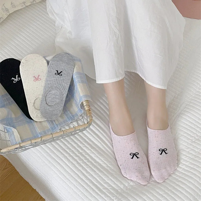 Women Thin Dot Yarn Bowknot No-show Socks