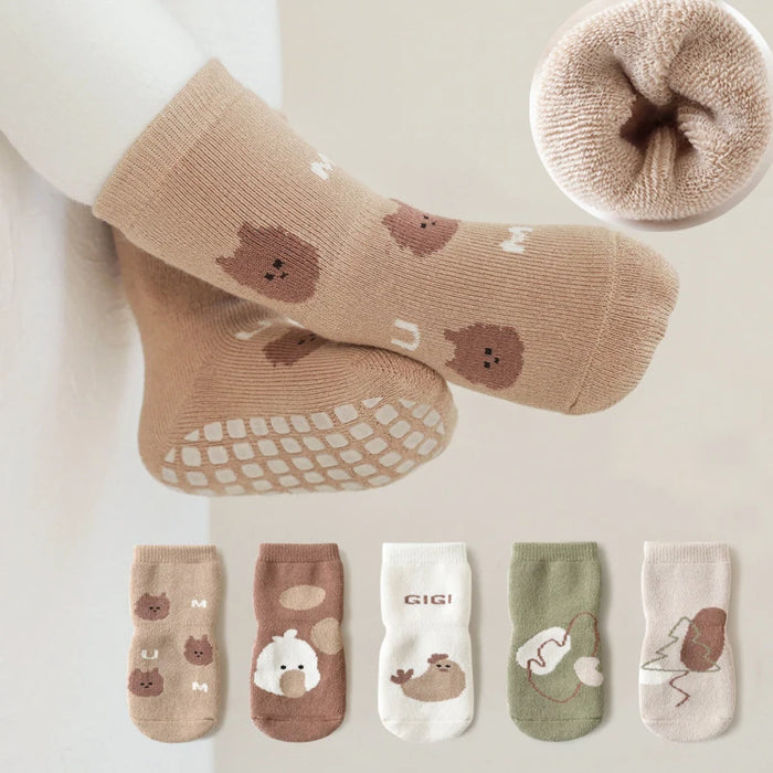 3 Pairs Winter Terry Fur Thicken Kids Newborn Baby Anti-slip Socks