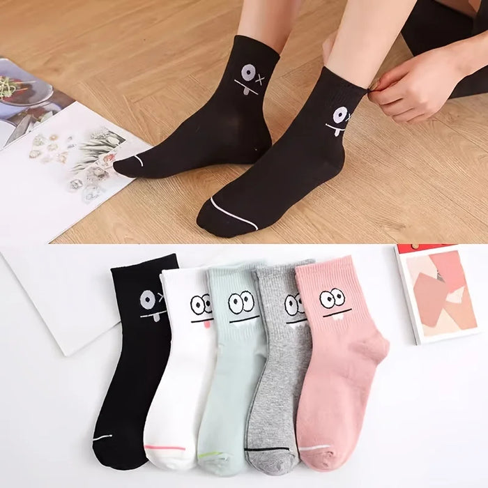 5/ Pairs Cute Expression Printed Ankle Socks