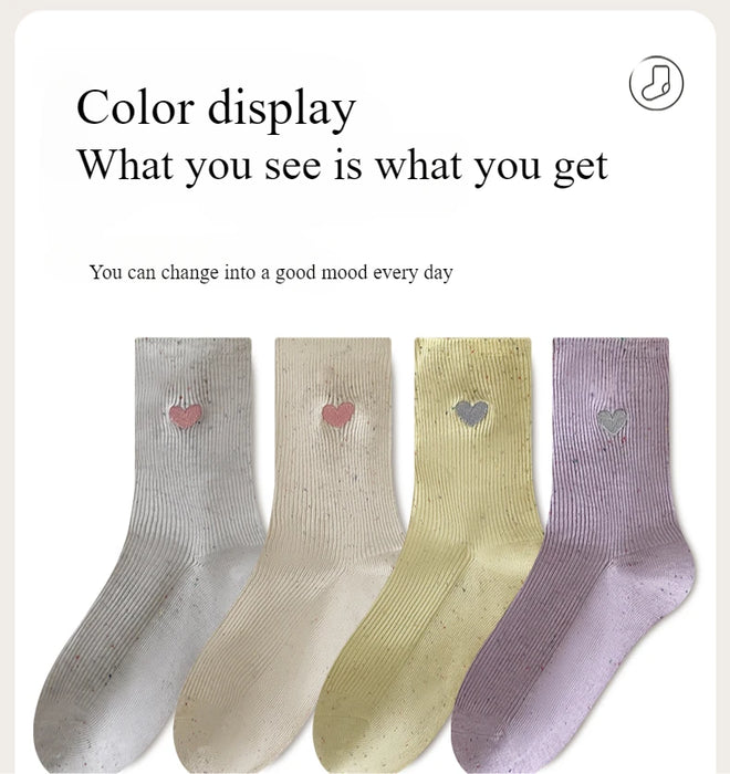 Polka Dot Embroidered Heart Socks