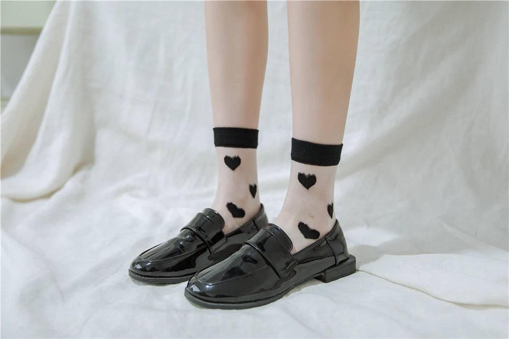 Transparent Women Socks Comfortable  Heart Pattern