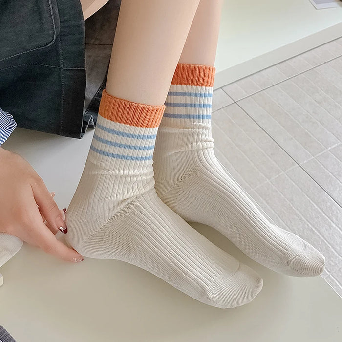 Mixed-color Daily Elastic Crew Socks Comfortable