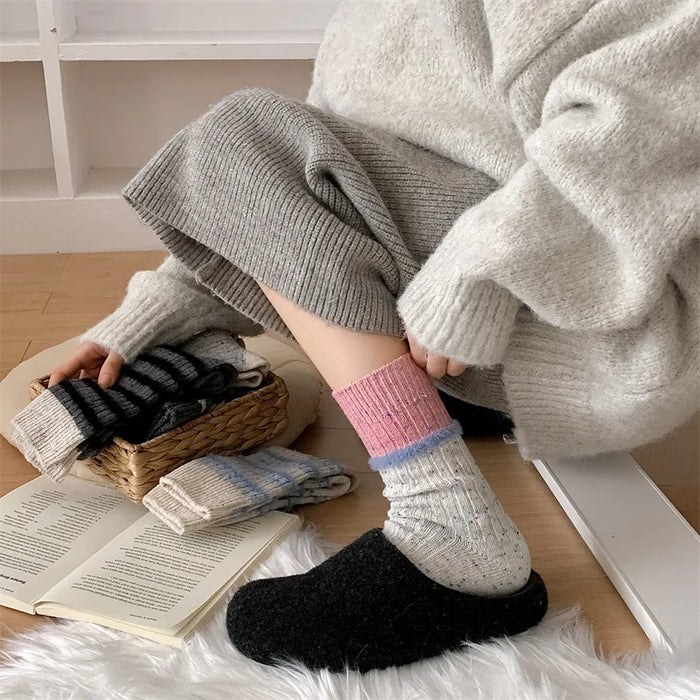 Wool Stripe Designer Socks Middle Tube
