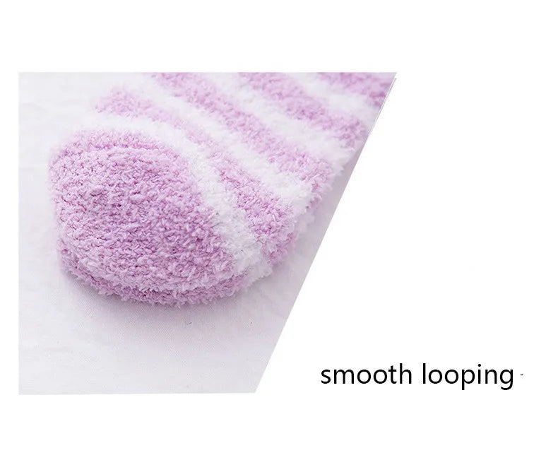 5 Pairs  Winter Striped Coral Fleece Sleep Socks