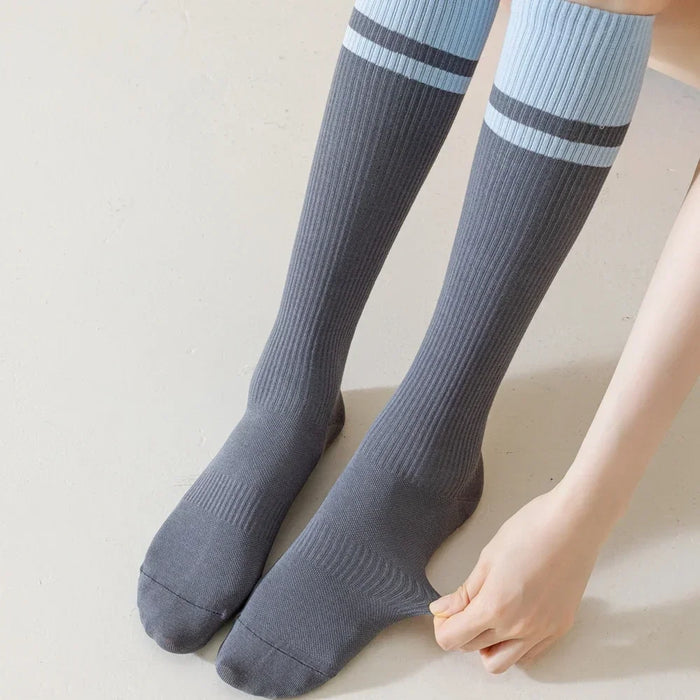 2-pairs-grip-pilates-socks-women-non-slip-yoga-fitness-calf-compression-socks-high-quality-cotton-running-sports-socks-ladies