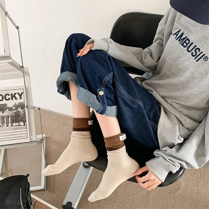 Contrast coloured socks, women's high top pile up socks