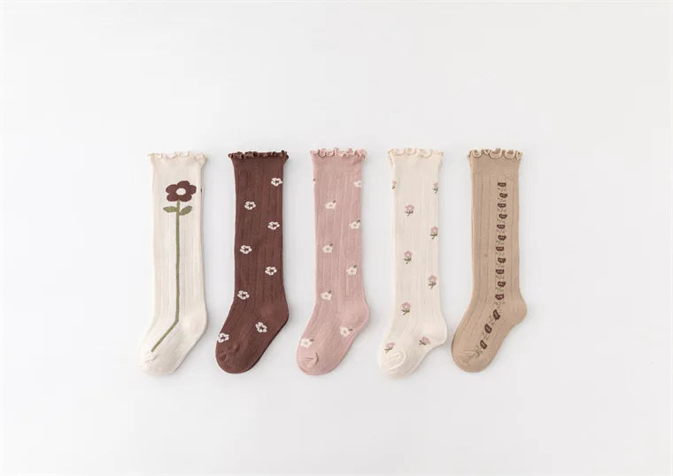 Flower Striped Knee High Long Thermal Kids Socks