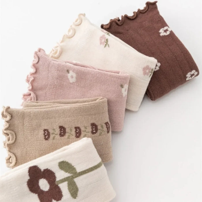 Flower Striped Knee High Long Thermal Kids Socks