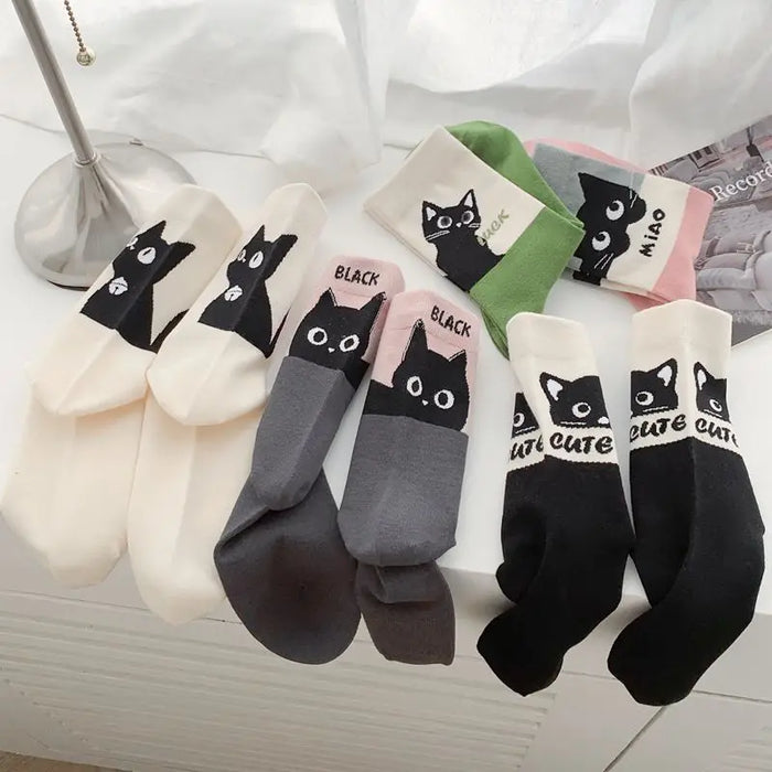 Fashion Cat Cartoon Socks, Breathable Long Causal