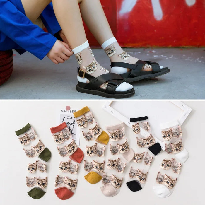 Women Transparent Cute Cat Socks
