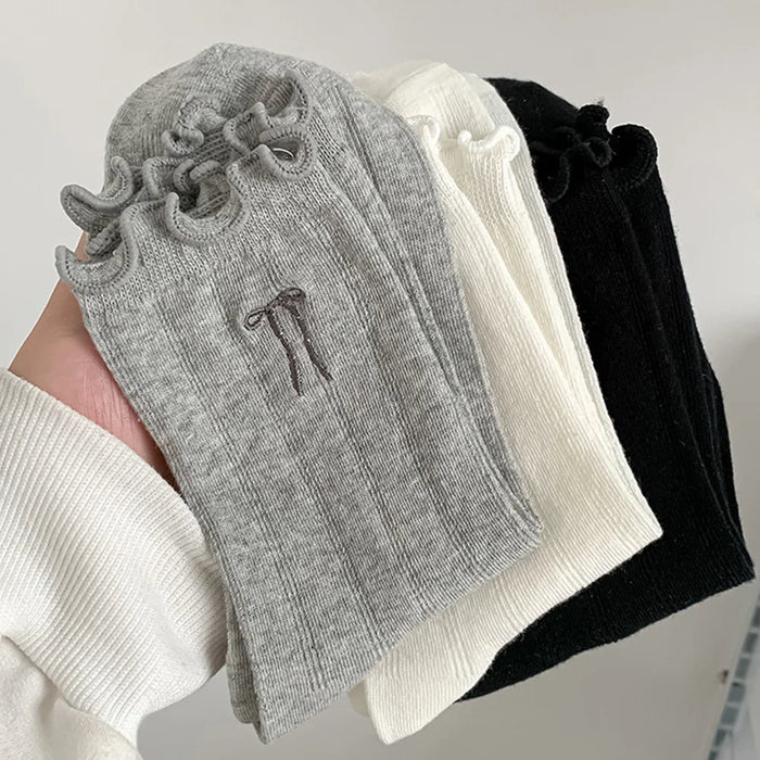 Lace Bow Long Socks Casual Crew Loose Sox Mid-tube Thin Stockings