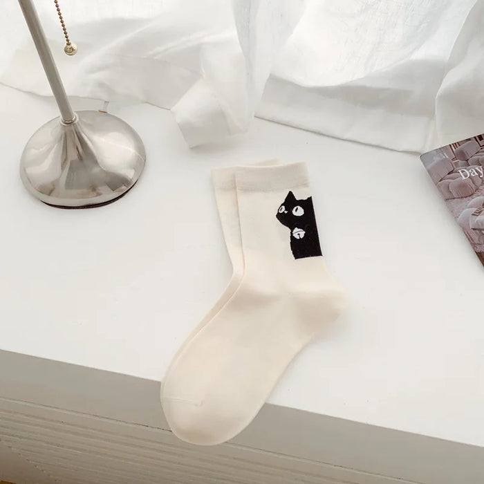 Fashion Cat Cartoon Socks, Breathable Long Causal